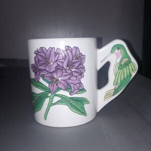 Vintage Hummingbird Mug Coffee Tea Purple Iris Floral Ceramic